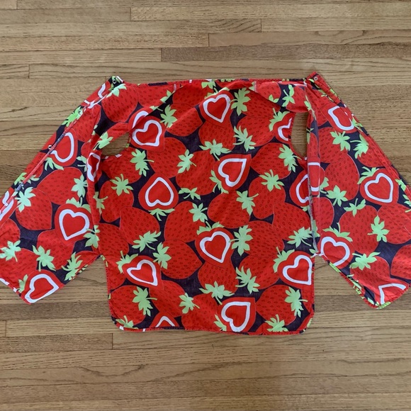 Vintage 1960s Strawberry & Heart Print Sleeveless Smock Top - M - Picture 6 of 11